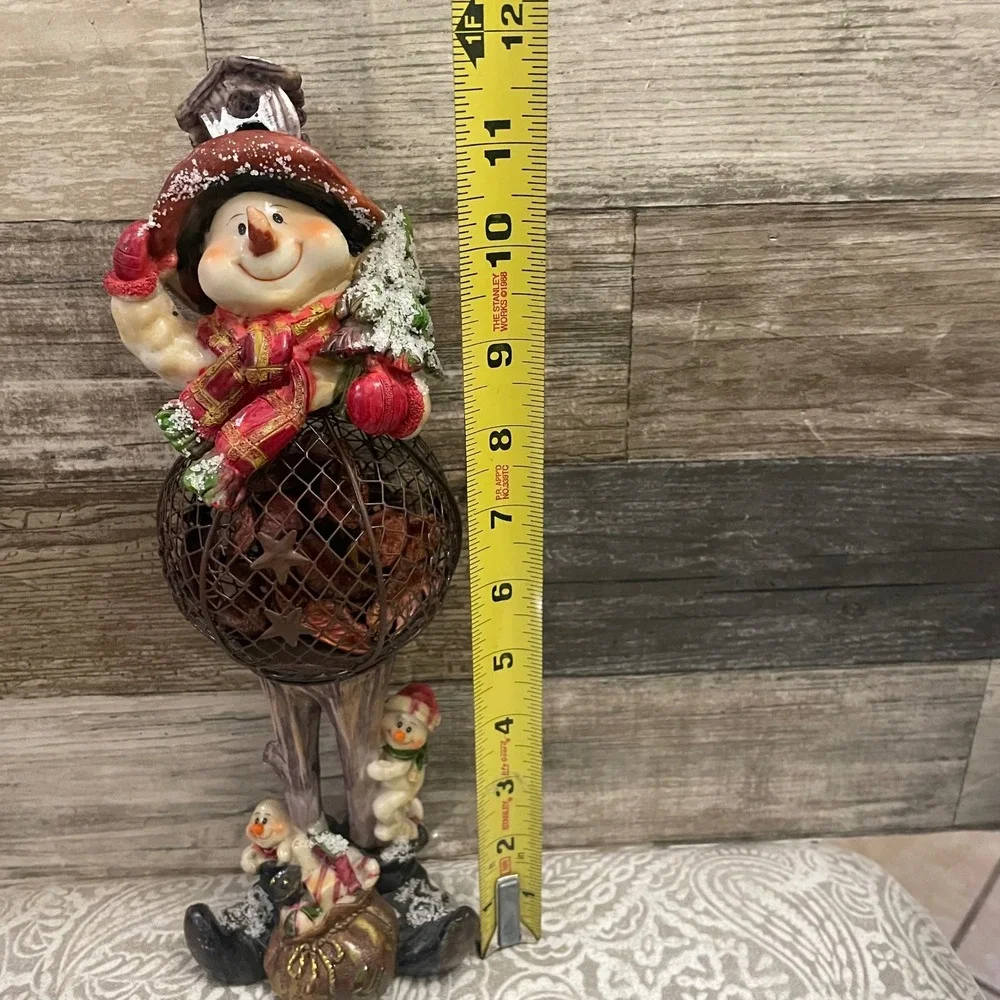 Snowman Figurine with Metal Potpourri Cage Holiday Winter Decor 12